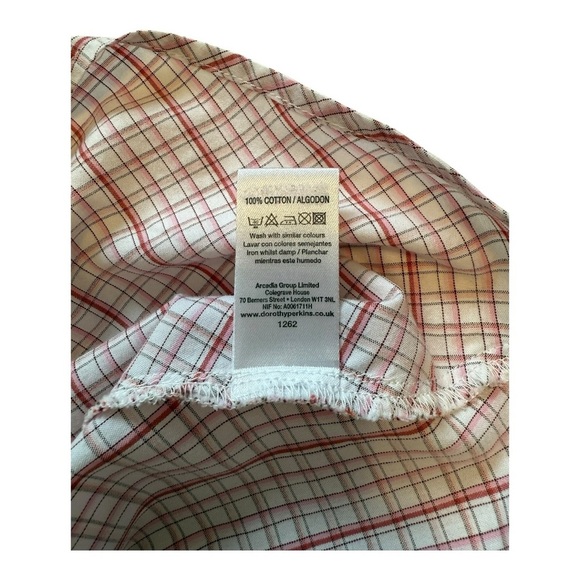 Dorothy Perkins Short Sleeve Tie Front Snap Button Plaid Blouse - Size Medium - Picture 12 of 14
